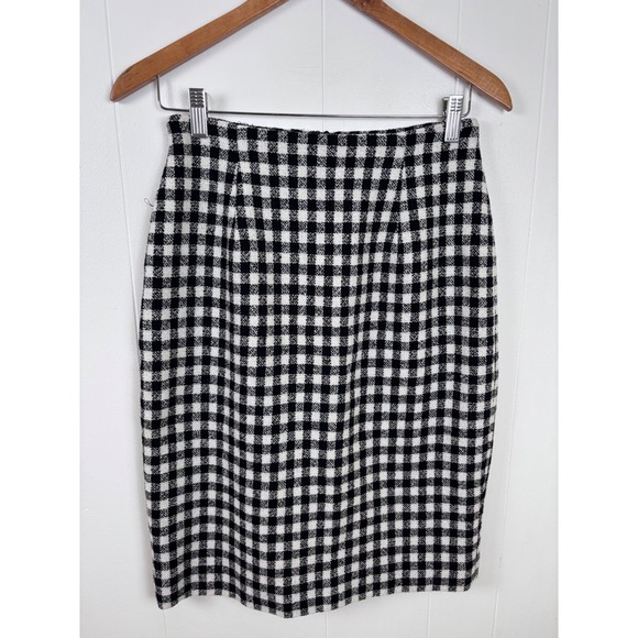 VTG Rena Rowan Pencil Skirt Black White Checkered Wool Blend Career Wear Size  6 - Picture 1 of 8